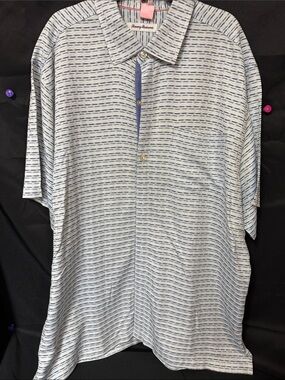 Tommy Bahama White and Light Blue Striped Short-Sleeve Button-Down Shirt